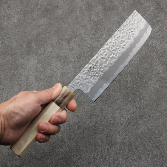 Seisuke Kumo White Steel No.1 Hammered Nakiri  165mm Magnolia Handle - Seisuke Knife