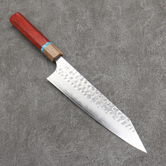 Yoshimi Kato Silver Steel No.3 Hammered (Maru) Migaki Finished Kiritsuke Gyuto 210mm Padoauk & Turquoise Handle - Seisuke Knife