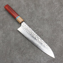  Yoshimi Kato Silver Steel No.3 Hammered(Maru) Migaki Finished Gyuto  210mm Padoauk(Turquoise Ring) Handle - Seisuke Knife