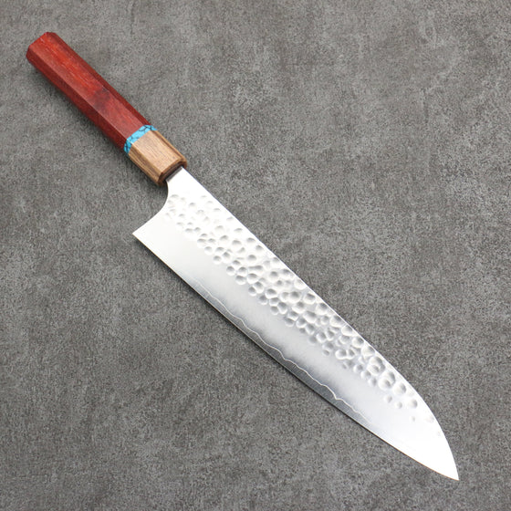 Yoshimi Kato Silver Steel No.3 Hammered(Maru) Migaki Finished Gyuto  240mm Padoauk(Turquoise Ring) Handle - Seisuke Knife