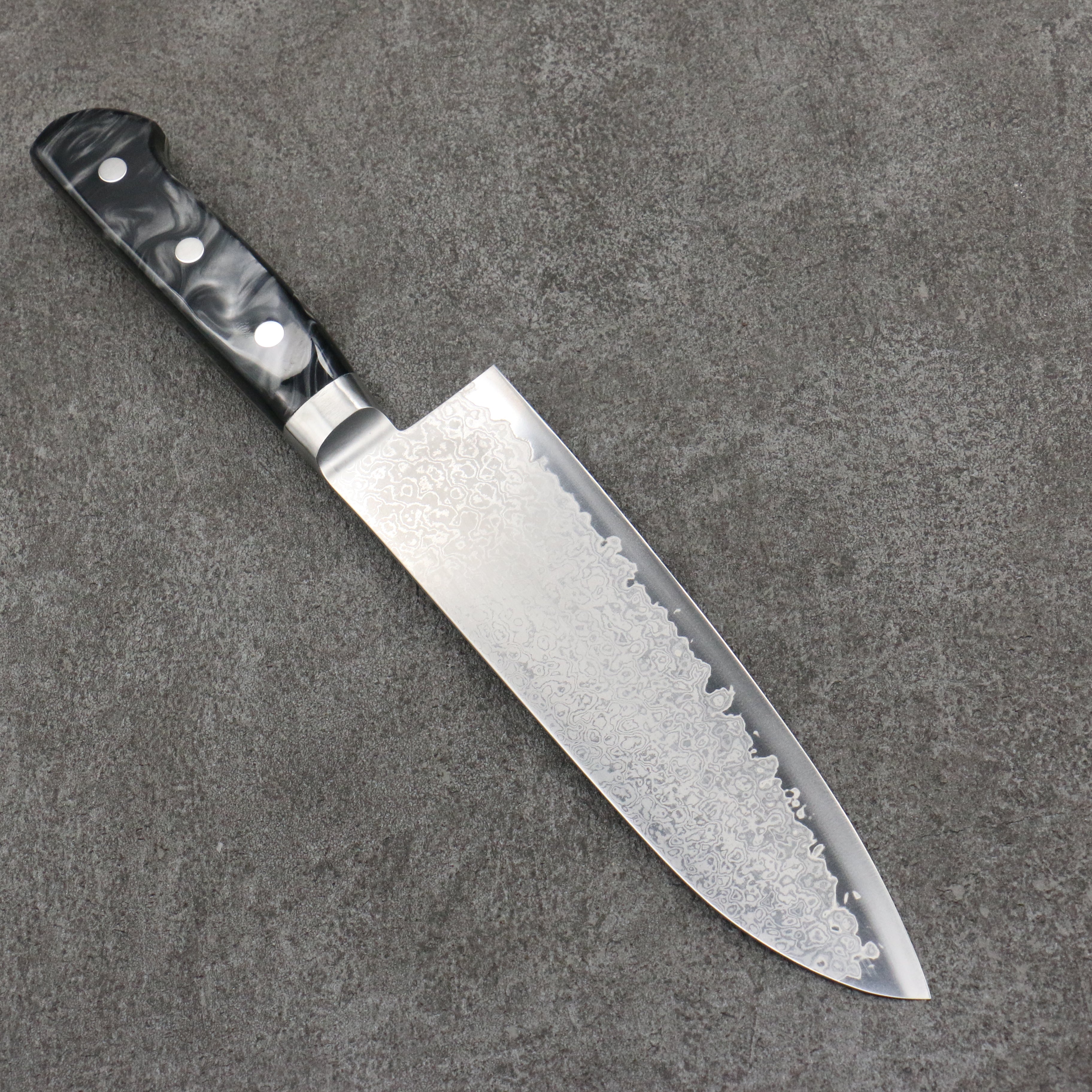 Seisuke VG5 Damascus Santoku  175mm Black Marbled Resin Handle - Seisuke Knife