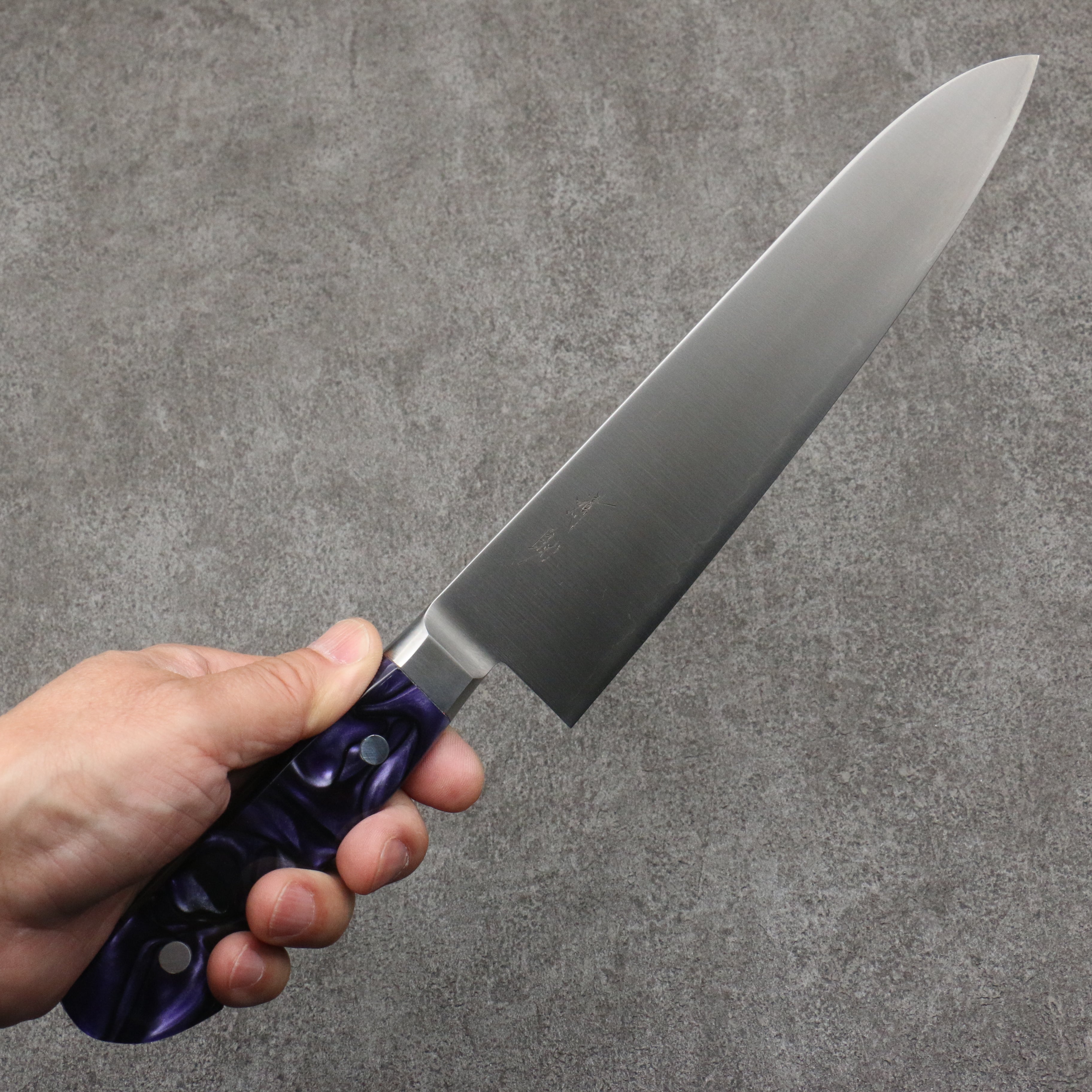Seisuke VG5 Migaki Finished Gyuto  210mm Purple Marbled Resin Handle - Seisuke Knife