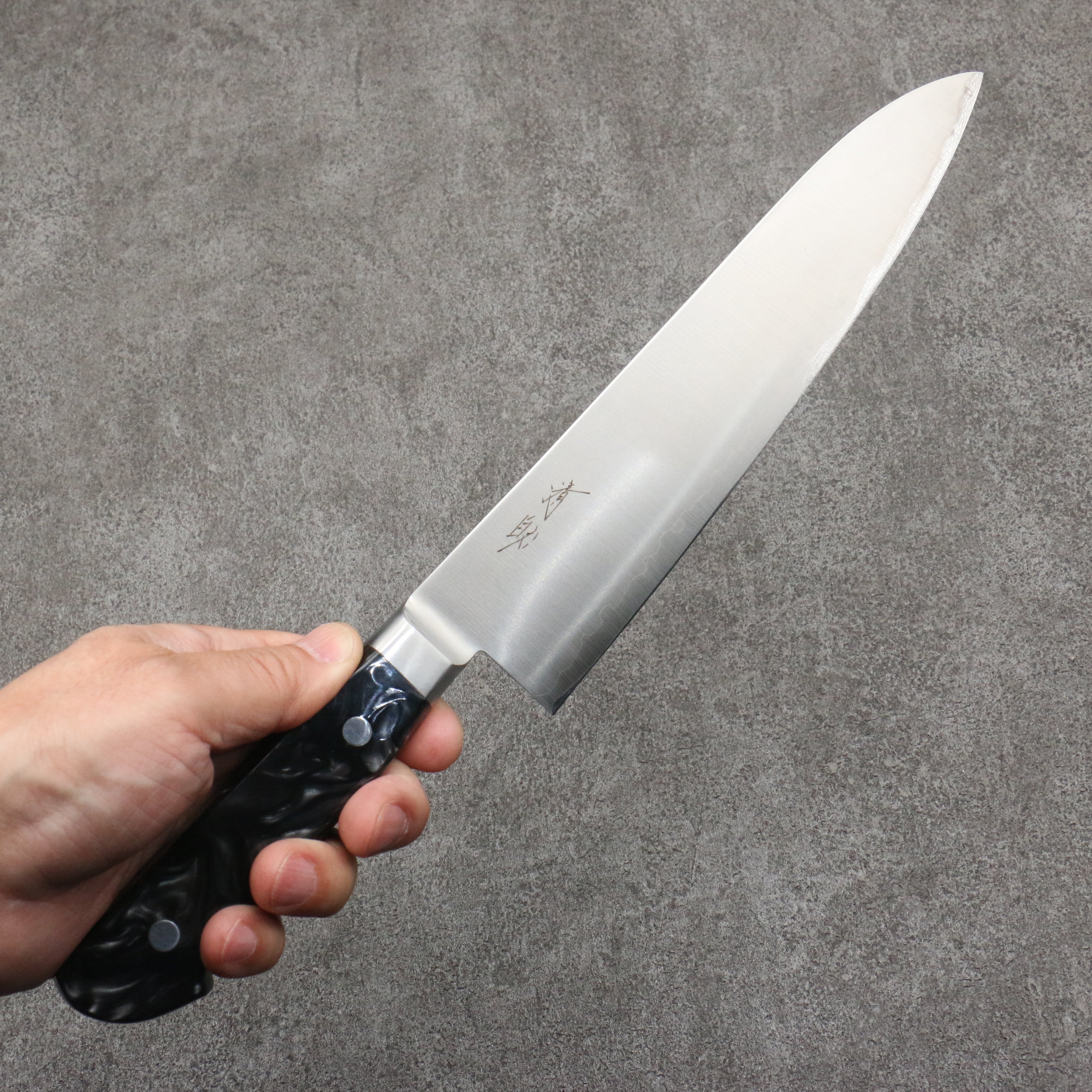Seisuke VG5 Migaki Finished Gyuto  210mm Black Marbled Resin Handle - Seisuke Knife