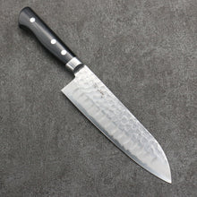  Seisuke Blue Steel Hammered Ribbed Santoku  180mm Black Pakka wood Handle - Seisuke Knife