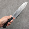 Seisuke Blue Steel Hammered Ribbed Santoku  180mm Black Pakka wood Handle - Seisuke Knife
