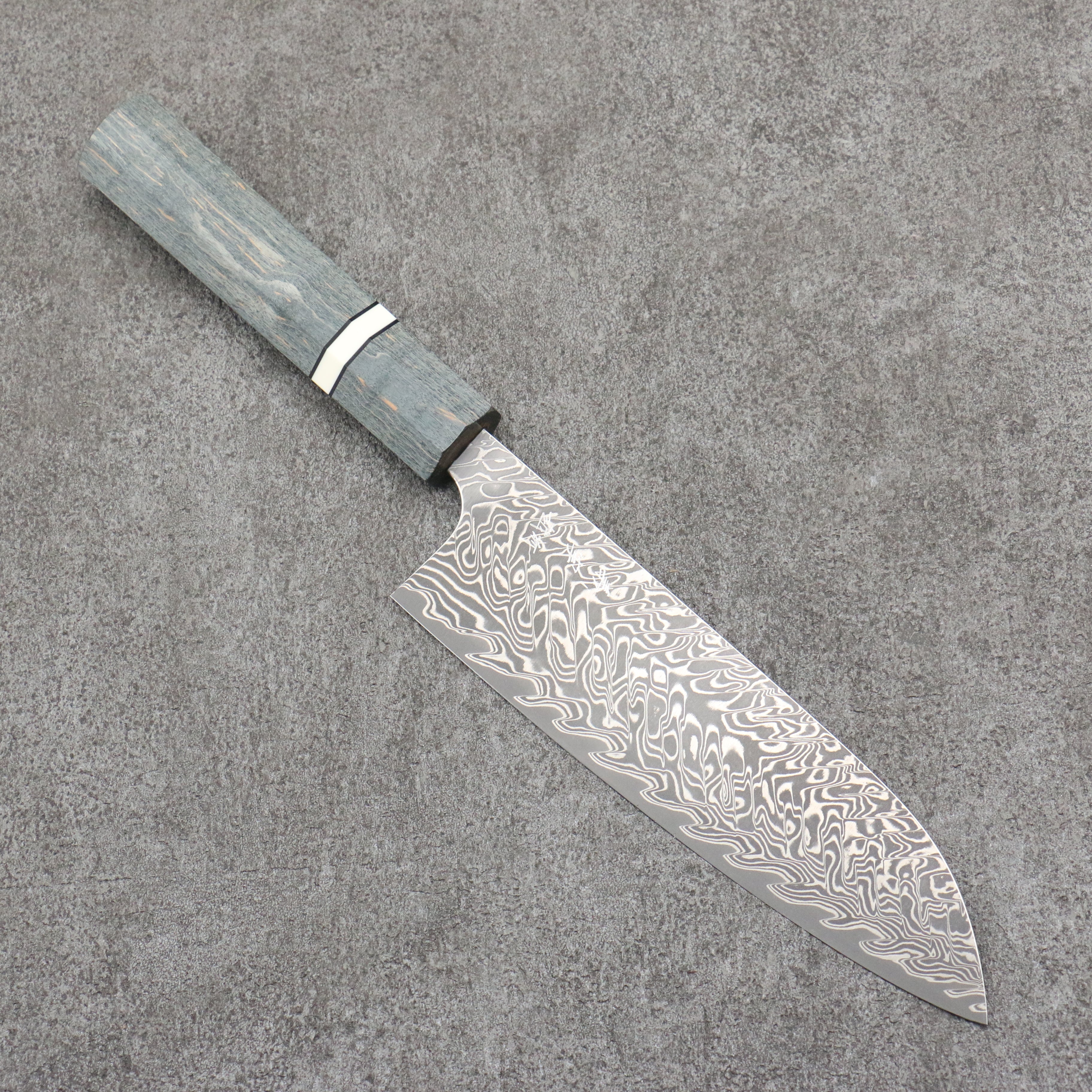 Yoshimi Kato SG2 Black Damascus Santoku  170mm Stabilized wood (With White ring) Handle - Seisuke Knife