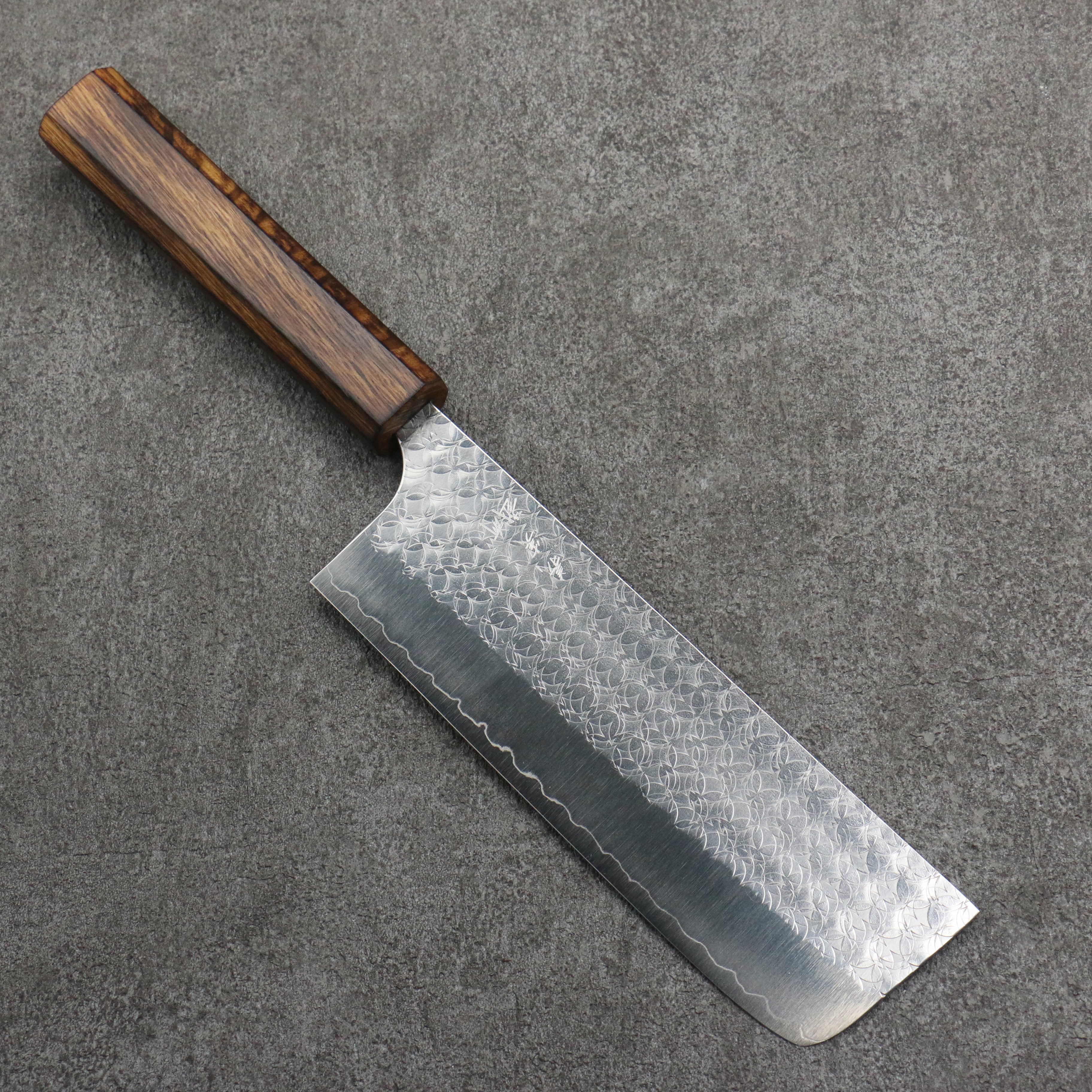 Yoshimi Kato Minamo SG2 Hammered Nakiri  165mm Burnt Oak Handle - Seisuke Knife