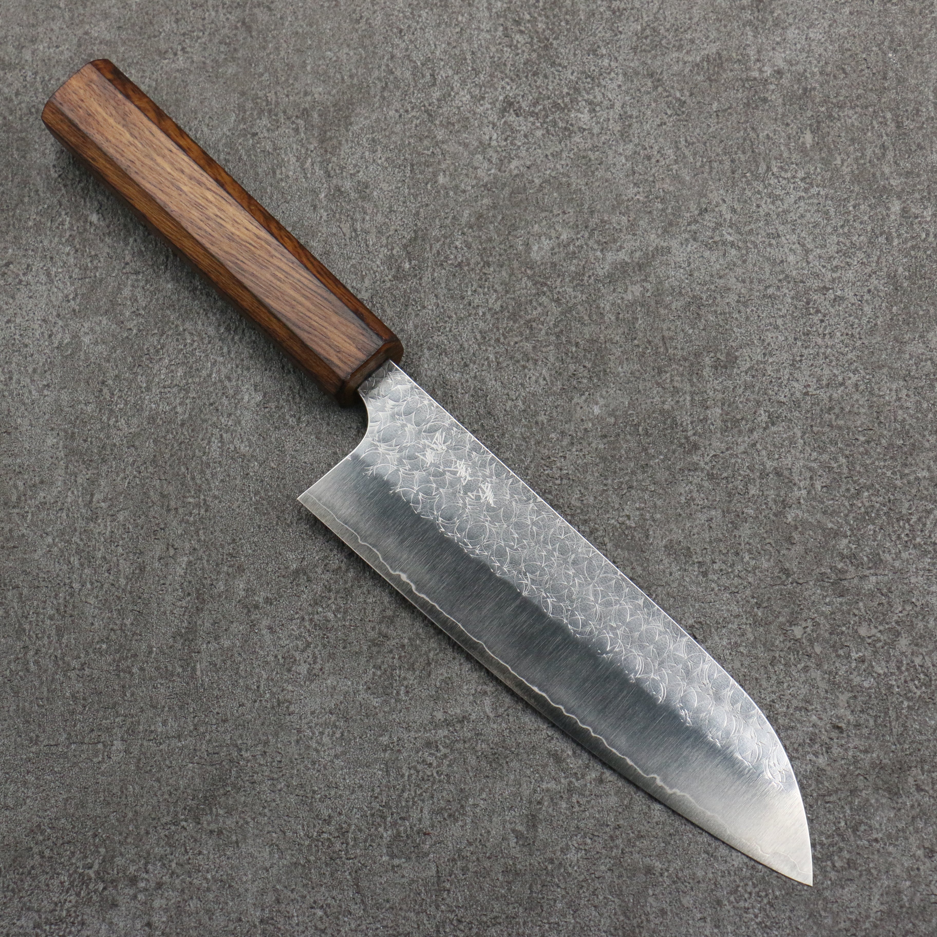 Yoshimi Kato Minamo SG2 Hammered Santoku  170mm Burnt Oak Handle - Seisuke Knife