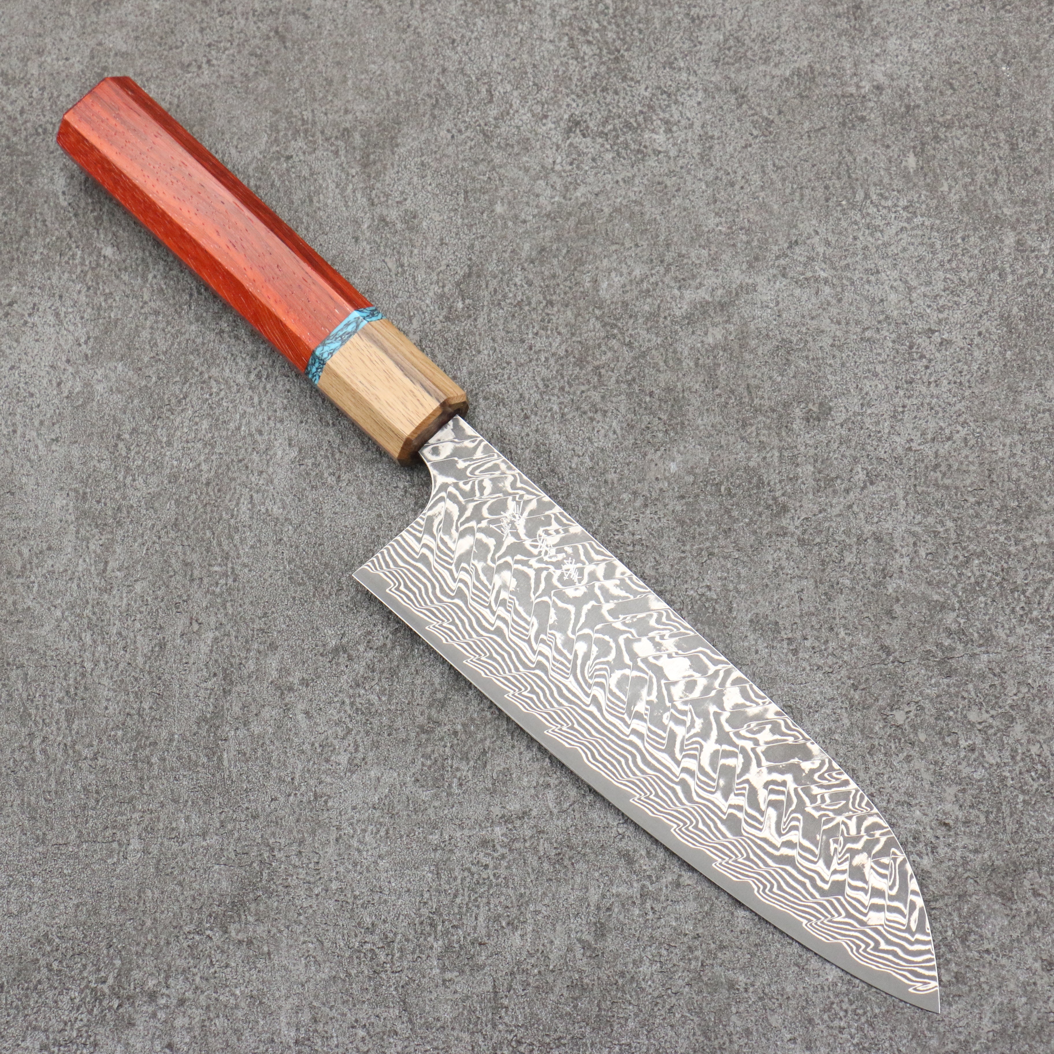 Yoshimi Kato SG2 Black Damascus Santoku  170mm Padoauk(Turquoise Ring) Handle - Seisuke Knife