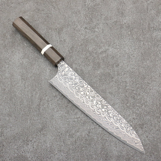 Yoshimi Kato SG2 Black Damascus Gyuto  210mm Sandalwood with White Ring Handle - Seisuke Knife