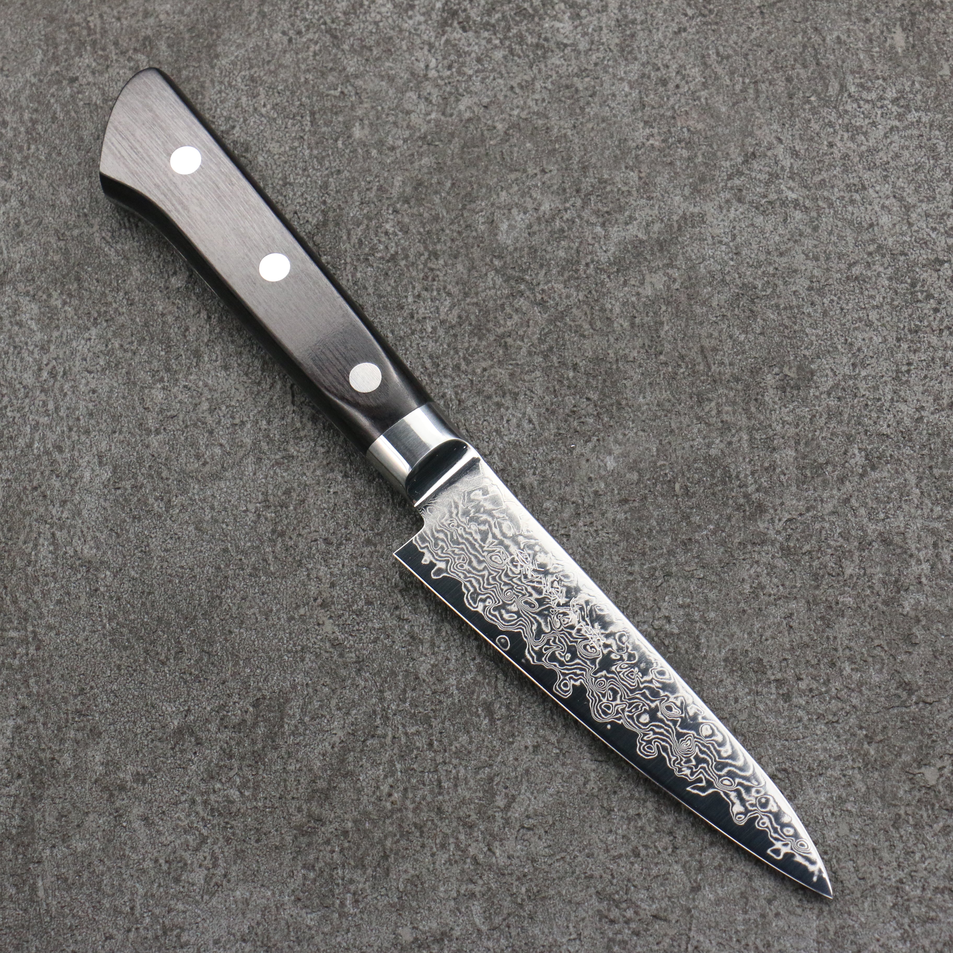 Ryusen Bonten Unryu VG10 63 Layer Damascus Petty-Utility 105mm Black Pakkawood Handle - Seisuke Knife