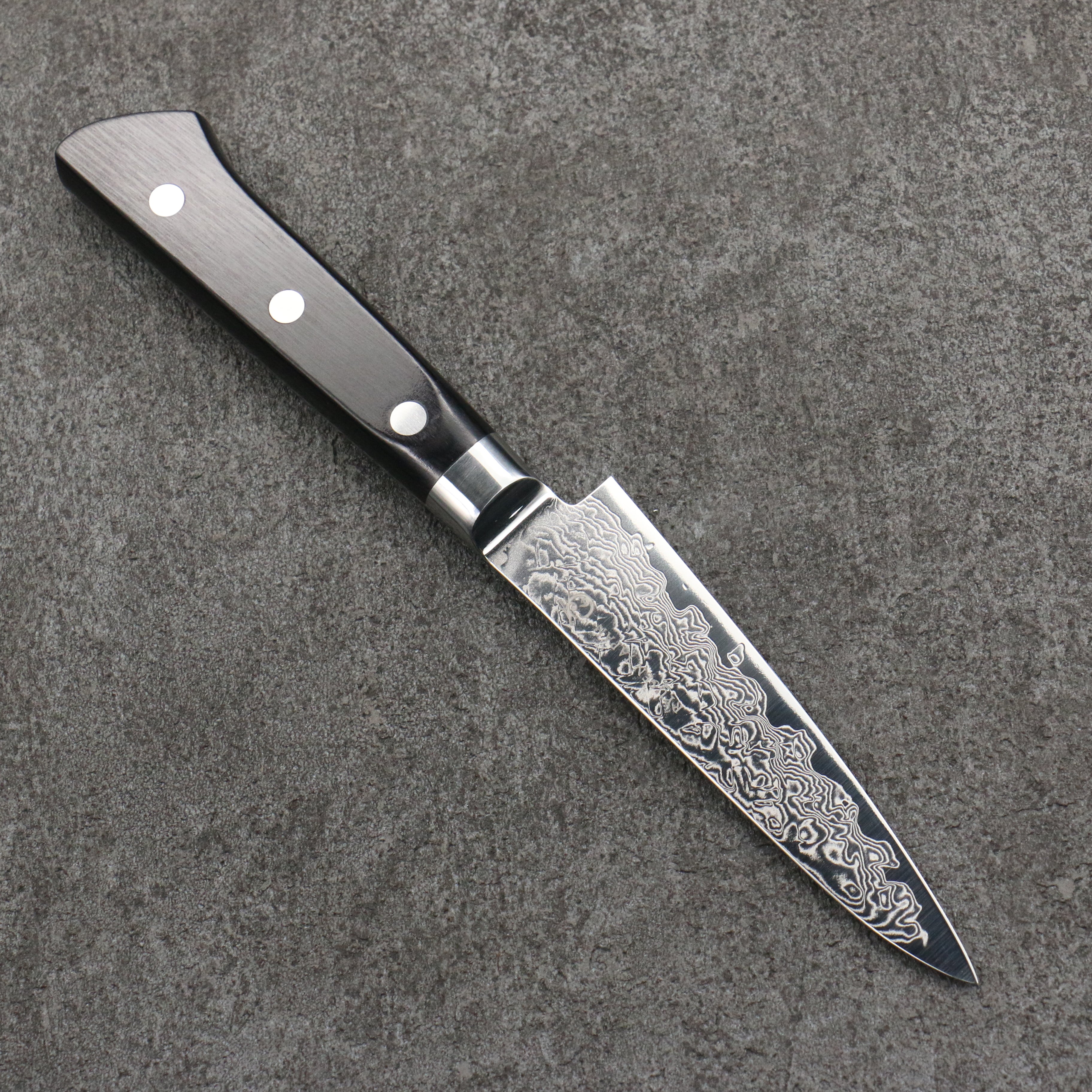 Ryusen Bonten Unryu VG10 63 Layer Damascus Petty-Utility 105mm Black Pakkawood Handle - Seisuke Knife