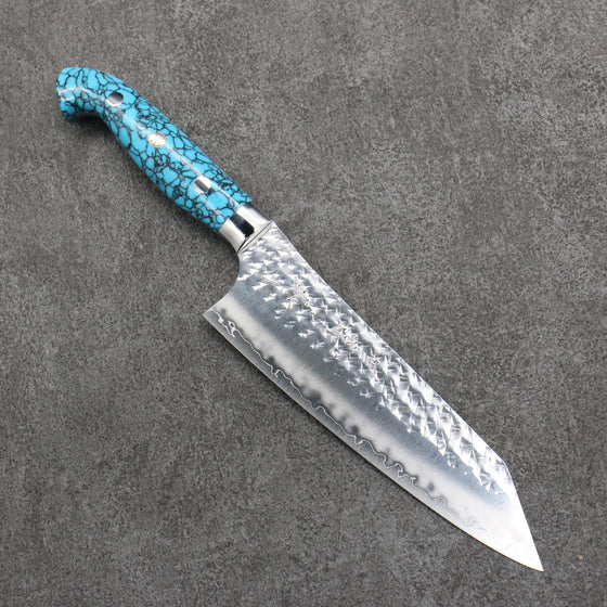 Yu Kurosaki Senko Ei SG2 Hammered Bunka  165mm Turquoise Handle - Seisuke Knife