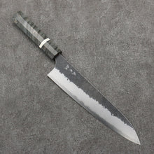  Yoshimi Kato Blue Super Hammered(square) Black Finished Gyuto  210mm Stabilized wood (With White ring) Handle - Seisuke Knife