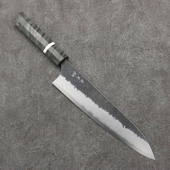 Yoshimi Kato Blue Super Hammered(square) Black Finished Gyuto  210mm Stabilized wood (With White ring) Handle - Seisuke Knife