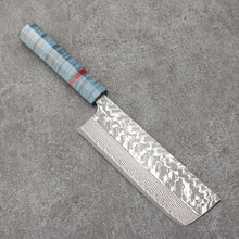  Yoshimi Kato SG2 Black Damascus Nakiri  165mm Blue Stabilized Wood (With Red Ring) Handle - Seisuke Knife