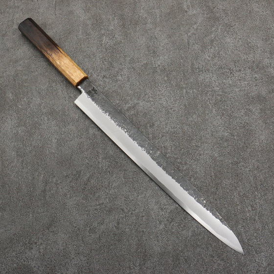 Sakai Takayuki Homura Guren Blue Steel No.2 Hammered Black Finished Yanagiba  300mm Burnt Oak Handle - Seisuke Knife