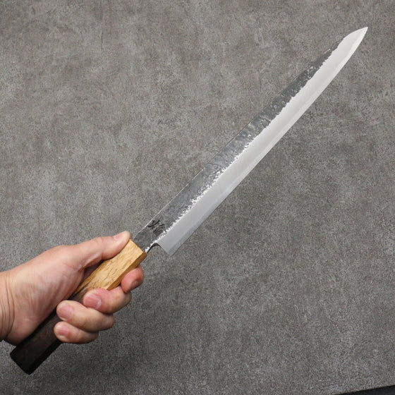 Sakai Takayuki Homura Guren Blue Steel No.2 Hammered Black Finished Yanagiba  300mm Burnt Oak Handle - Seisuke Knife