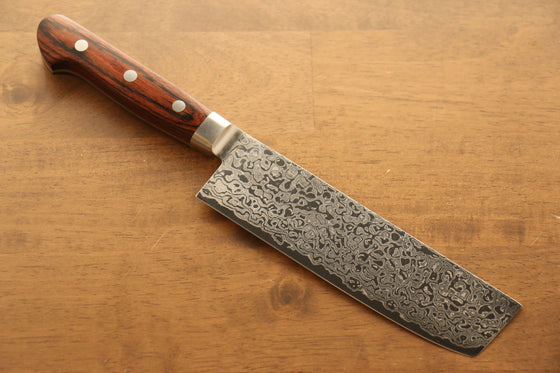 Seisuke Mokusei ZA-18 Mirrored Finish Damascus Nakiri 165mm Brown Pakka wood Handle - Seisuke Knife