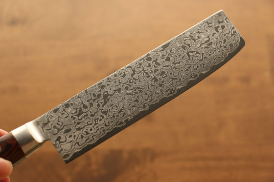 Seisuke Mokusei ZA-18 Mirrored Finish Damascus Nakiri 165mm Brown Pakka wood Handle - Seisuke Knife