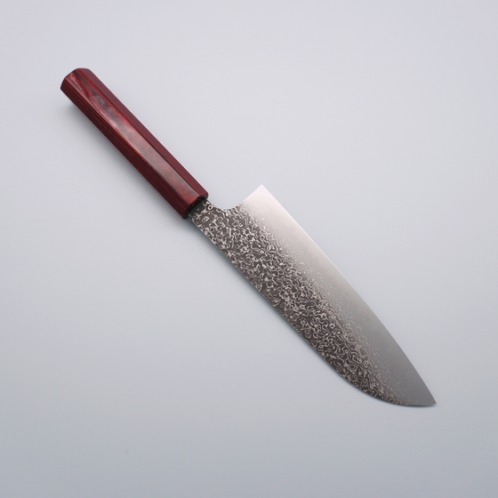 Kei Kobayashi SG2 Damascus Santoku 170mm Red Lacquered Handle - Seisuke Knife