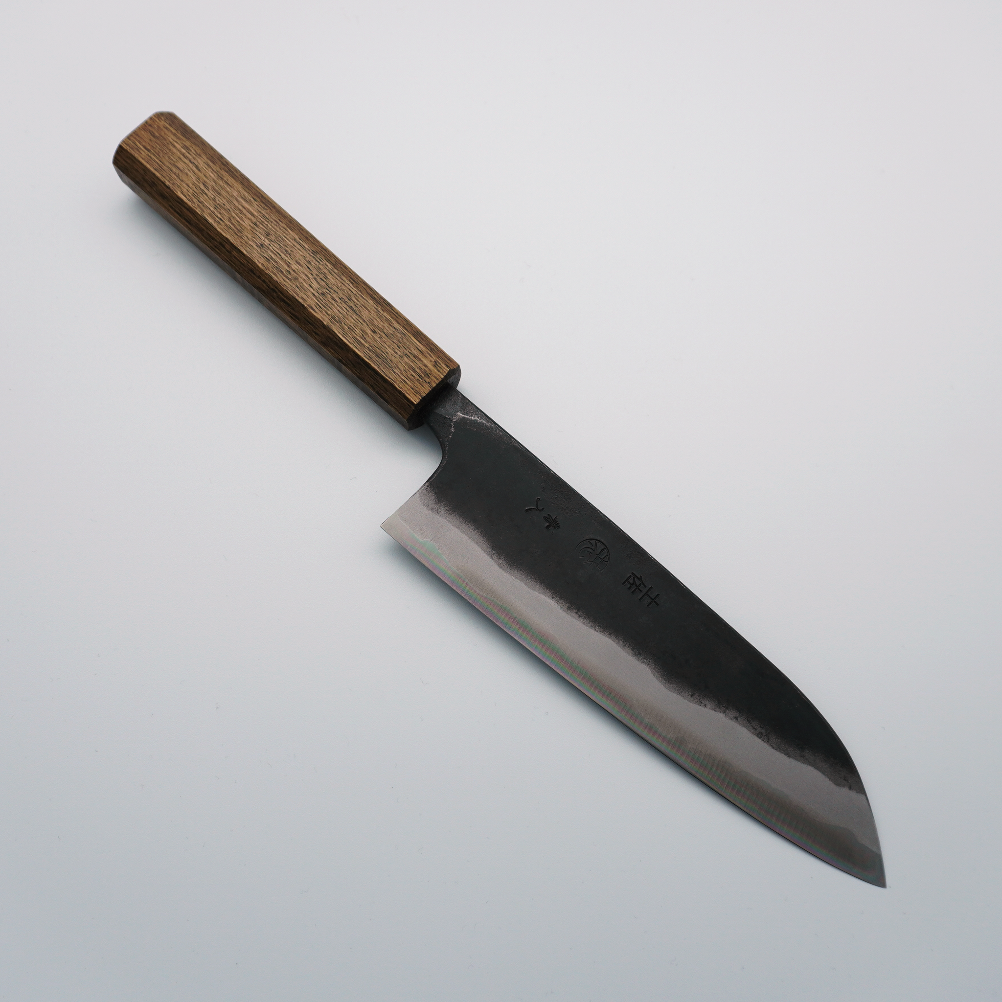 Kyohei Shindo Blue Steel Black Finished Santoku 170mm Live oak Lacquered Handle - Seisuke Knife