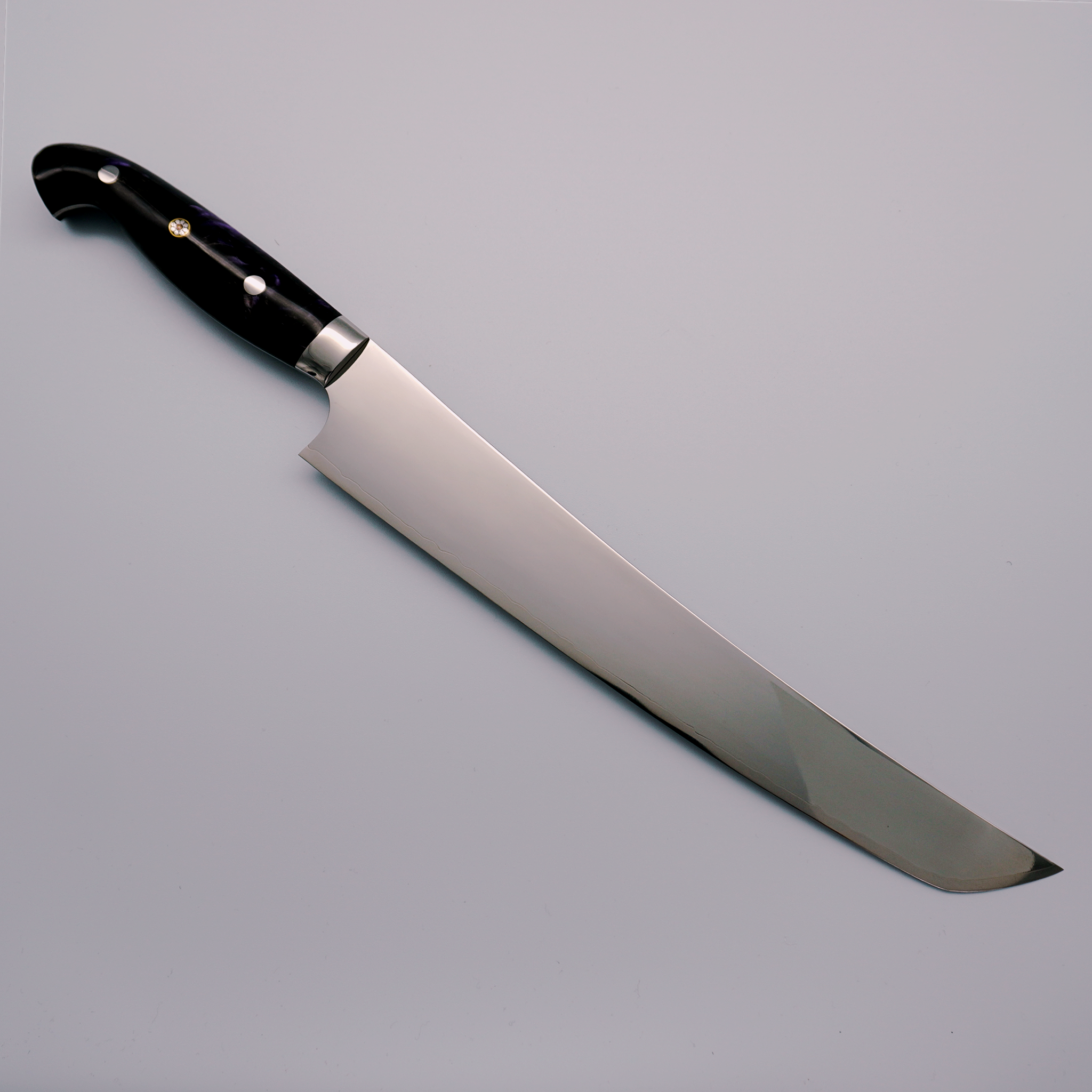 Dashi Mukamura HAP40 Migaki Finish Sujihiki 240mm with Purple Acrylic Handle - Seisuke Knife