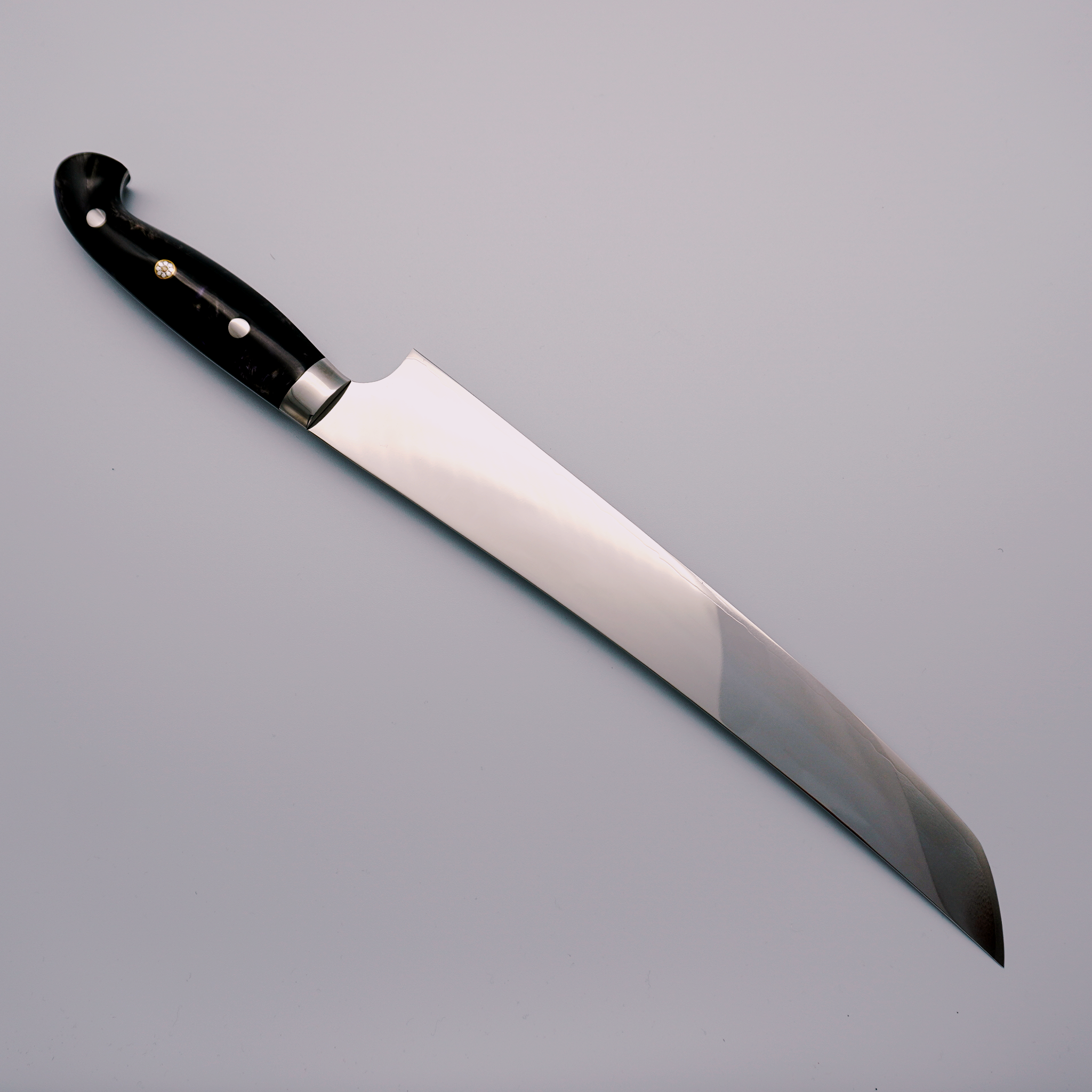Dashi Mukamura HAP40 Migaki Finish Sujihiki 240mm with Purple Acrylic Handle - Seisuke Knife