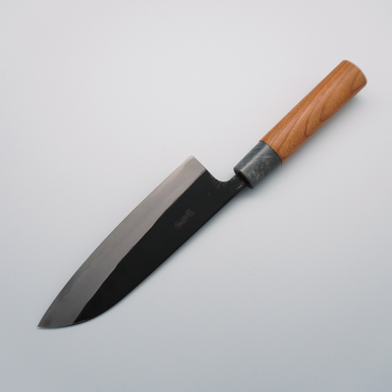 Nao Yamamoto White Steel No.2 Kurouchi Santoku 170mm Cherry Tree Handle - Seisuke Knife