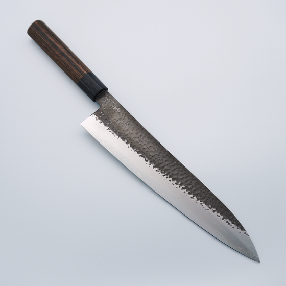 Shizu Gen VG10 Hammered Black Finished Gyuto 240mm Brown Pakkawood Handle - Seisuke Knife