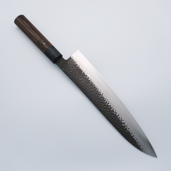 Shizu Gen VG10 Hammered Black Finished Gyuto 240mm Brown Pakkawood Handle - Seisuke Knife