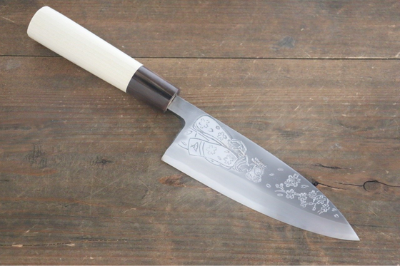 Sakai Takayuki Kasumitogi White Steel Maikotosakura Engraved Deba 180mm - Seisuke Knife