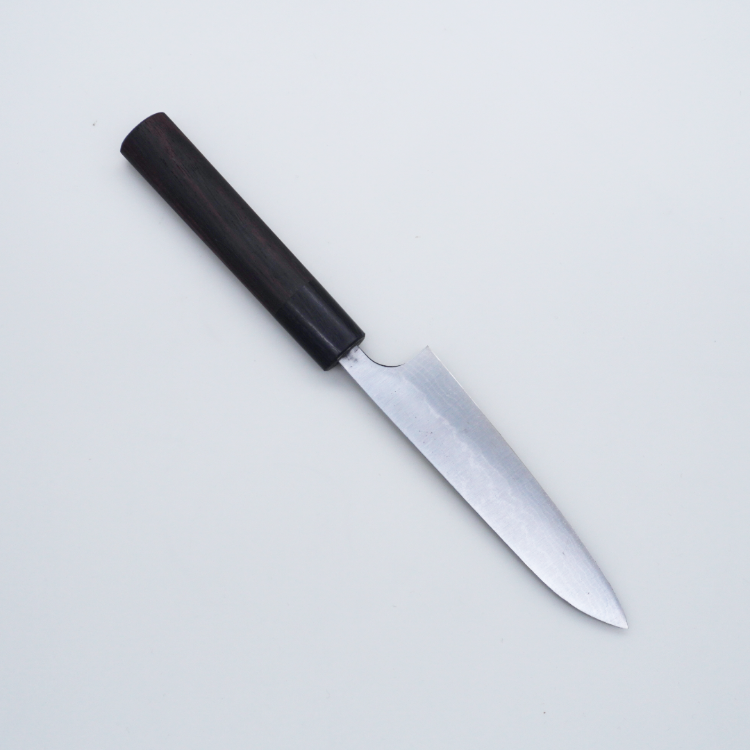 Seisuke TAKUMI Trade-In Katsushige Anryu White Steel No. 2 Satin & Damascus Petty 130mm Shitan (Pakkawood Ferrule) Handle