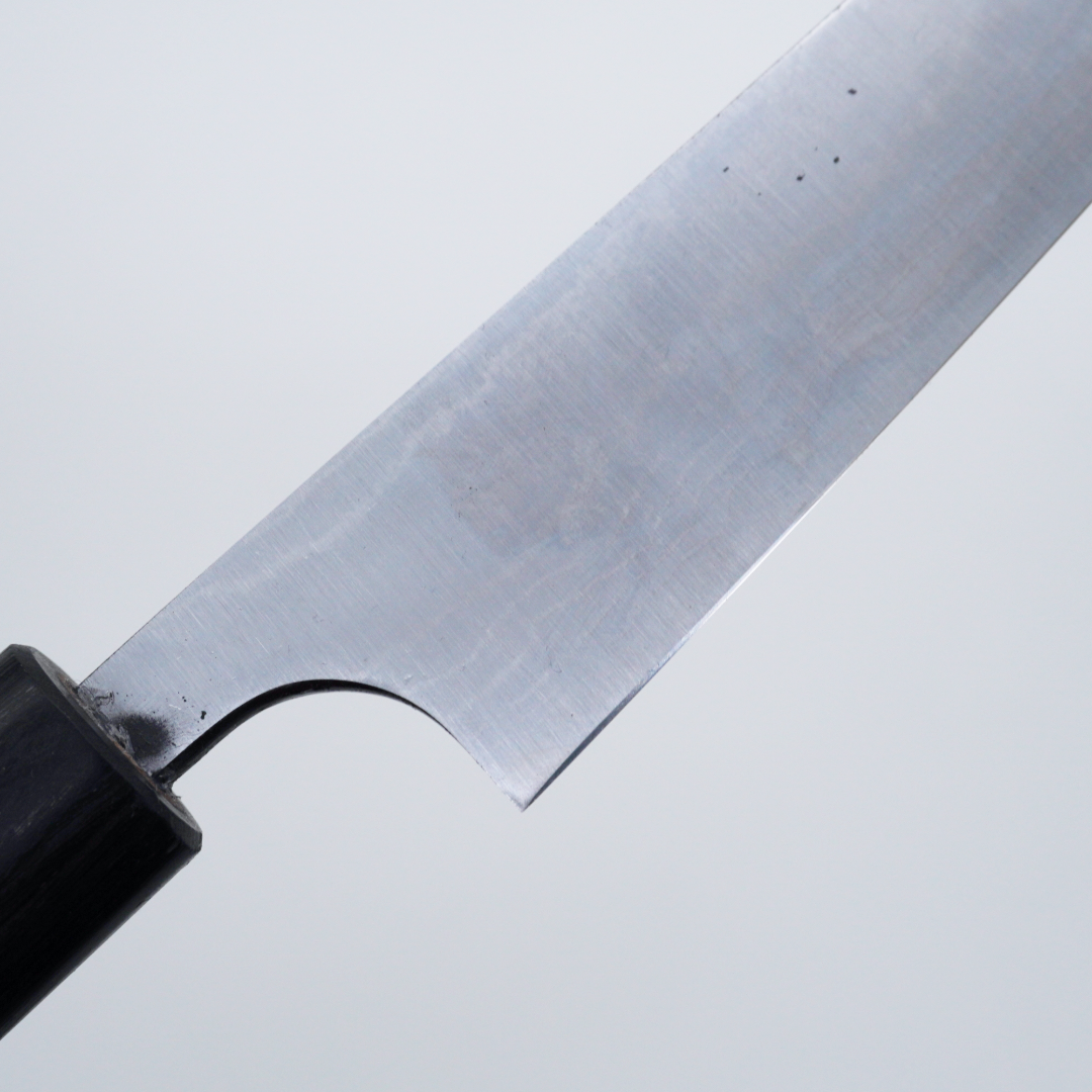 Seisuke TAKUMI Trade-In Katsushige Anryu White Steel No. 2 Satin & Damascus Petty 130mm Shitan (Pakkawood Ferrule) Handle