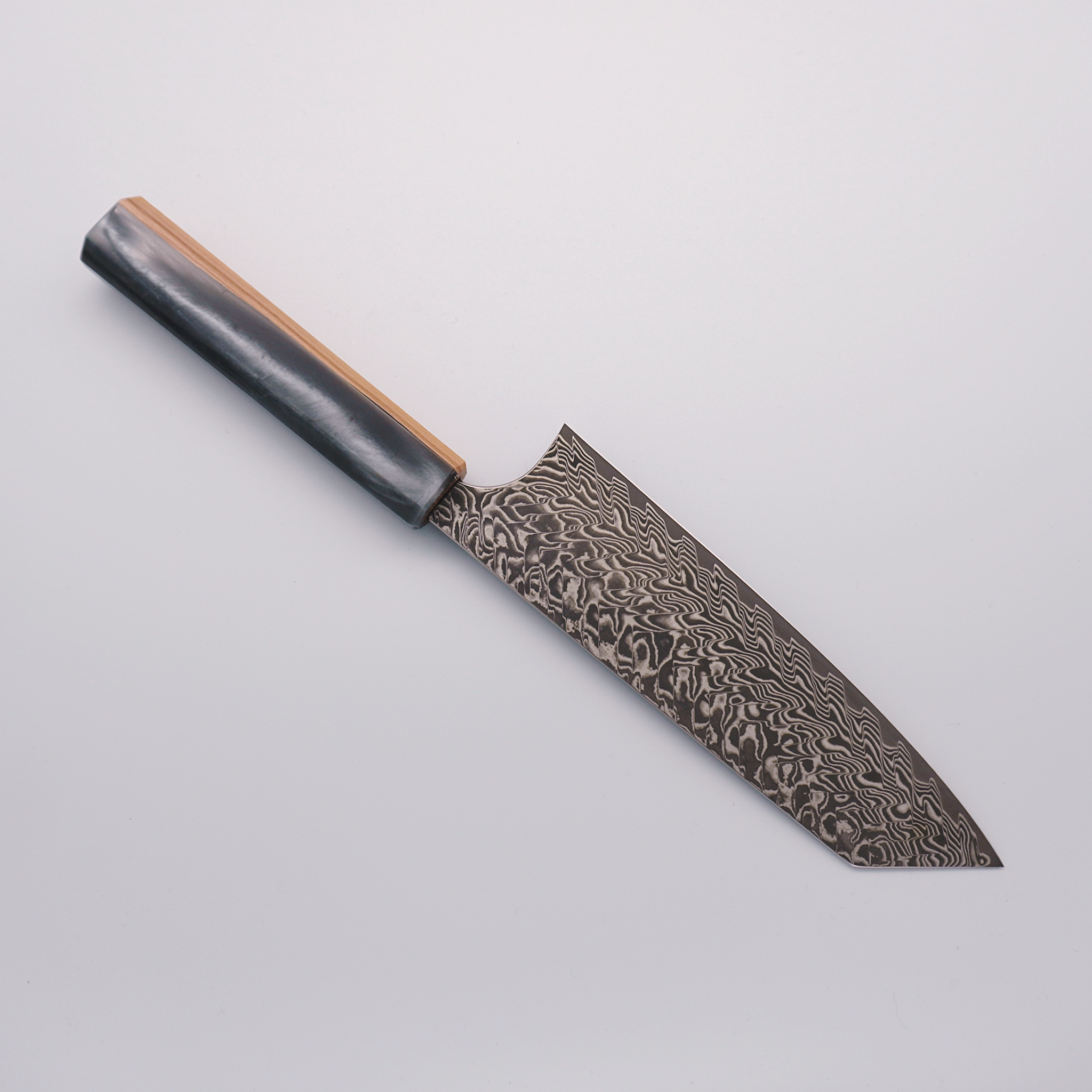 Yoshimi Kato SG2 Black Damascus Bunka 170mm Olive Tree and Grey Resin Handle - Seisuke Knife