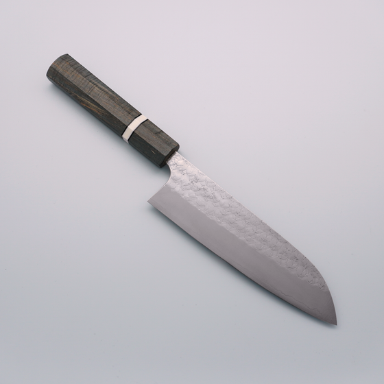 Yoshimi Kato Minamo SG2 Hammered Santoku 170mm Gray Stabilized Wood & Ring Handle - Seisuke Knife