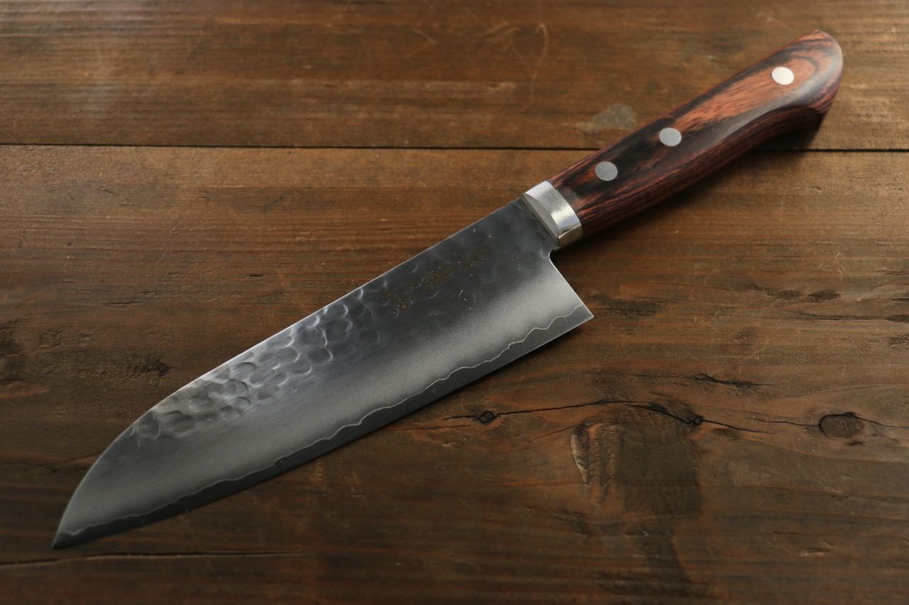 Kanetsune VG1 Hammered Santoku 165mm Mahogany Handle - Seisuke Knife