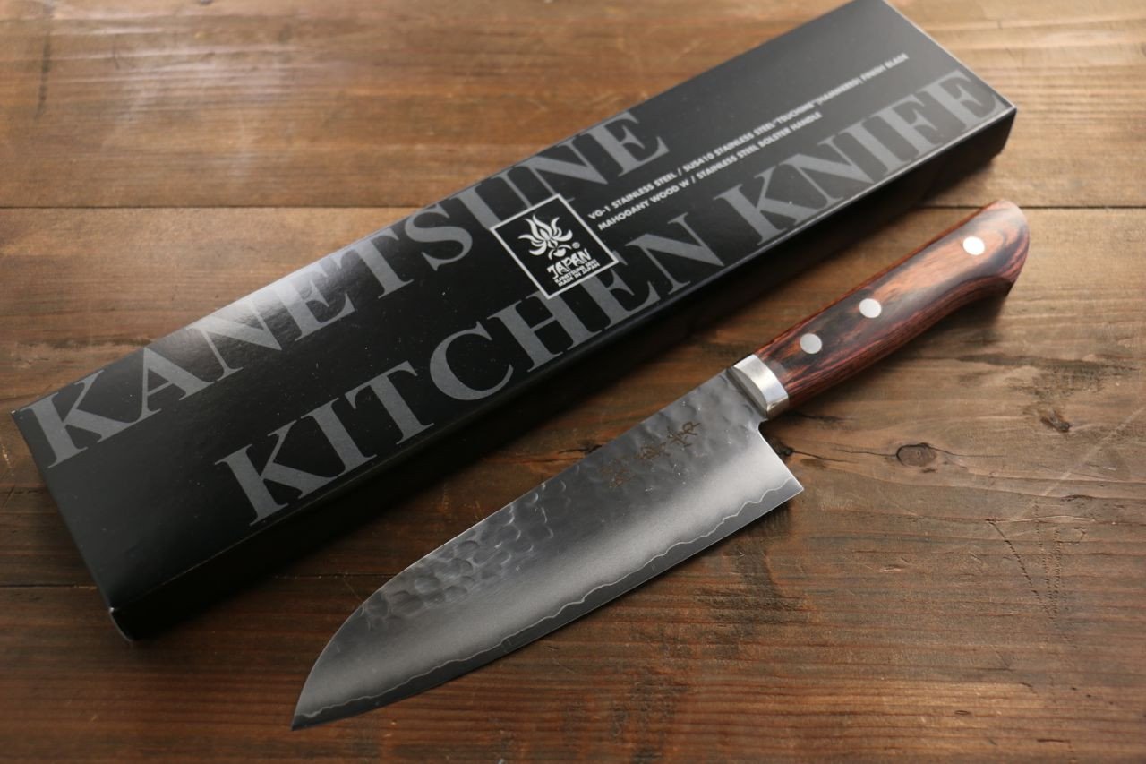 Kanetsune VG1 Hammered Santoku 165mm Mahogany Handle - Seisuke Knife