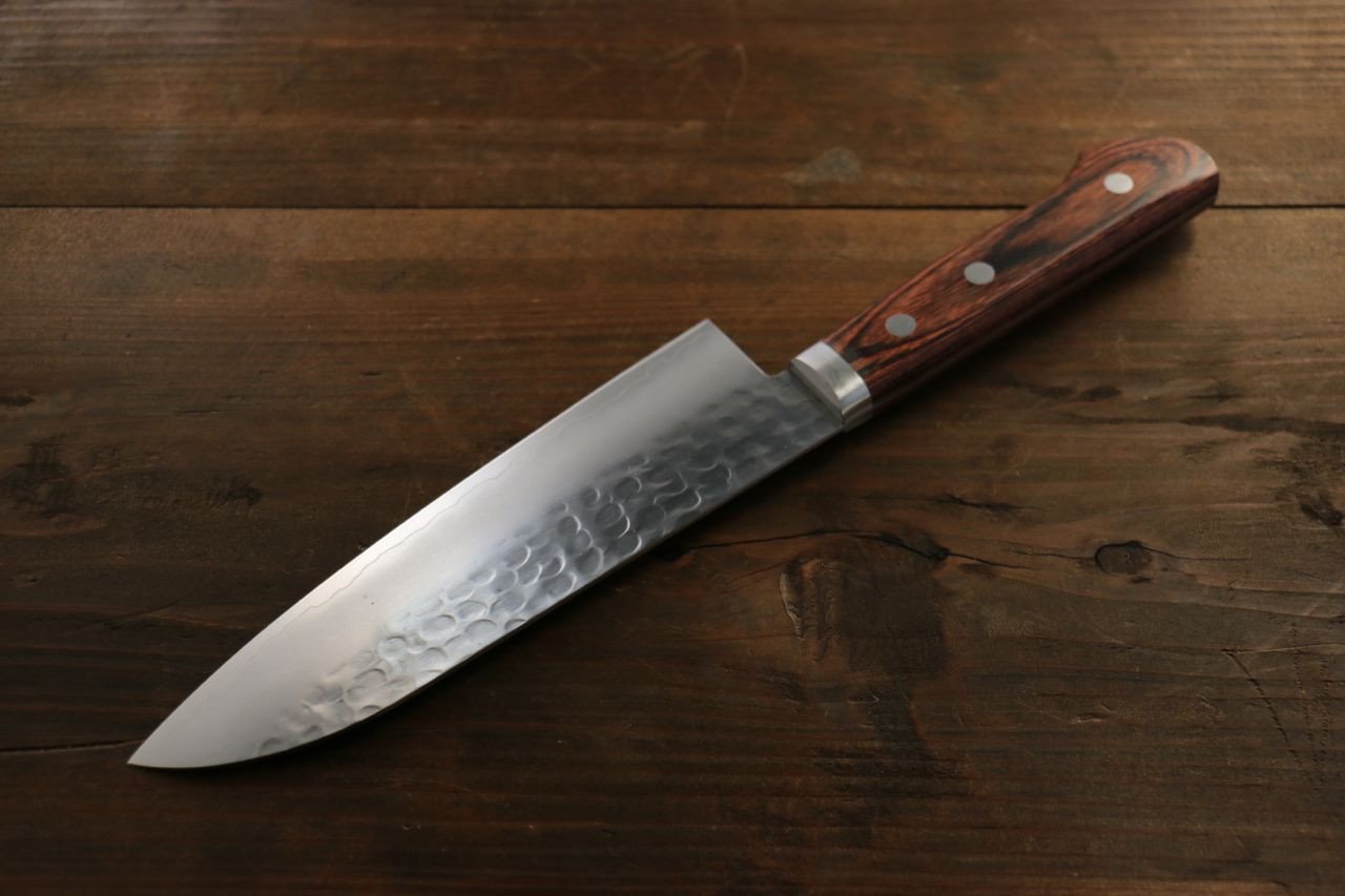 Kanetsune VG1 Hammered Santoku 165mm Mahogany Handle - Seisuke Knife
