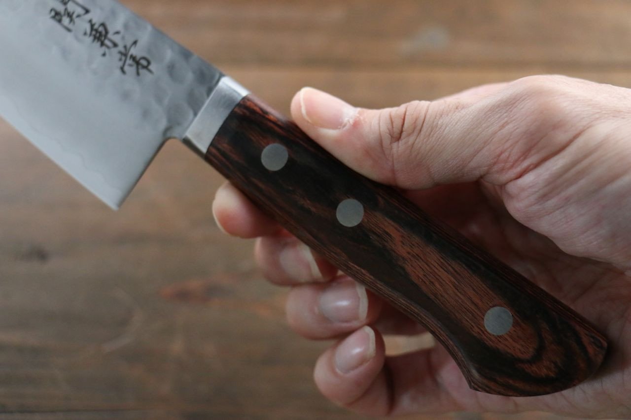 Kanetsune VG1 Hammered Santoku 165mm Mahogany Handle - Seisuke Knife