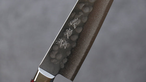 Yoshimi Kato Blue Super Migaki Finished Maru Hammered Petty-Utility 120mm Pakka wood Handle - Seisuke Knife