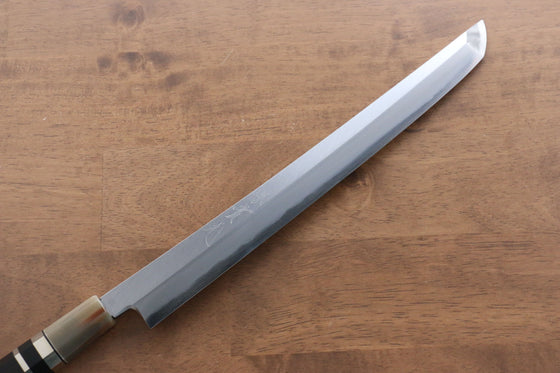 Jikko Shiko White Steel Sakimaru Yanagiba 300mm Ebony with Double Ring Handle - Seisuke Knife