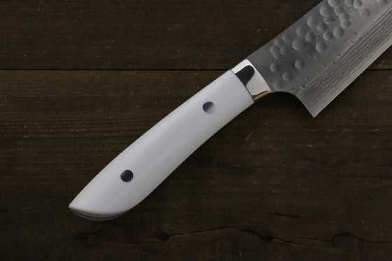 Takeshi Saji SRS13 Hammered Damascus Kengata Gyuto 240mm White Stone Handle - Seisuke Knife