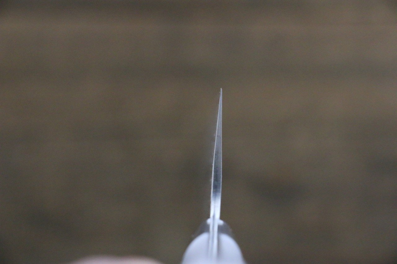 Takeshi Saji SRS13 Hammered Damascus Kengata Gyuto 240mm White Stone Handle - Seisuke Knife