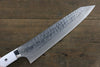 Takeshi Saji SRS13 Hammered Damascus Kengata Gyuto 240mm White Stone Handle - Seisuke Knife - Slide 4