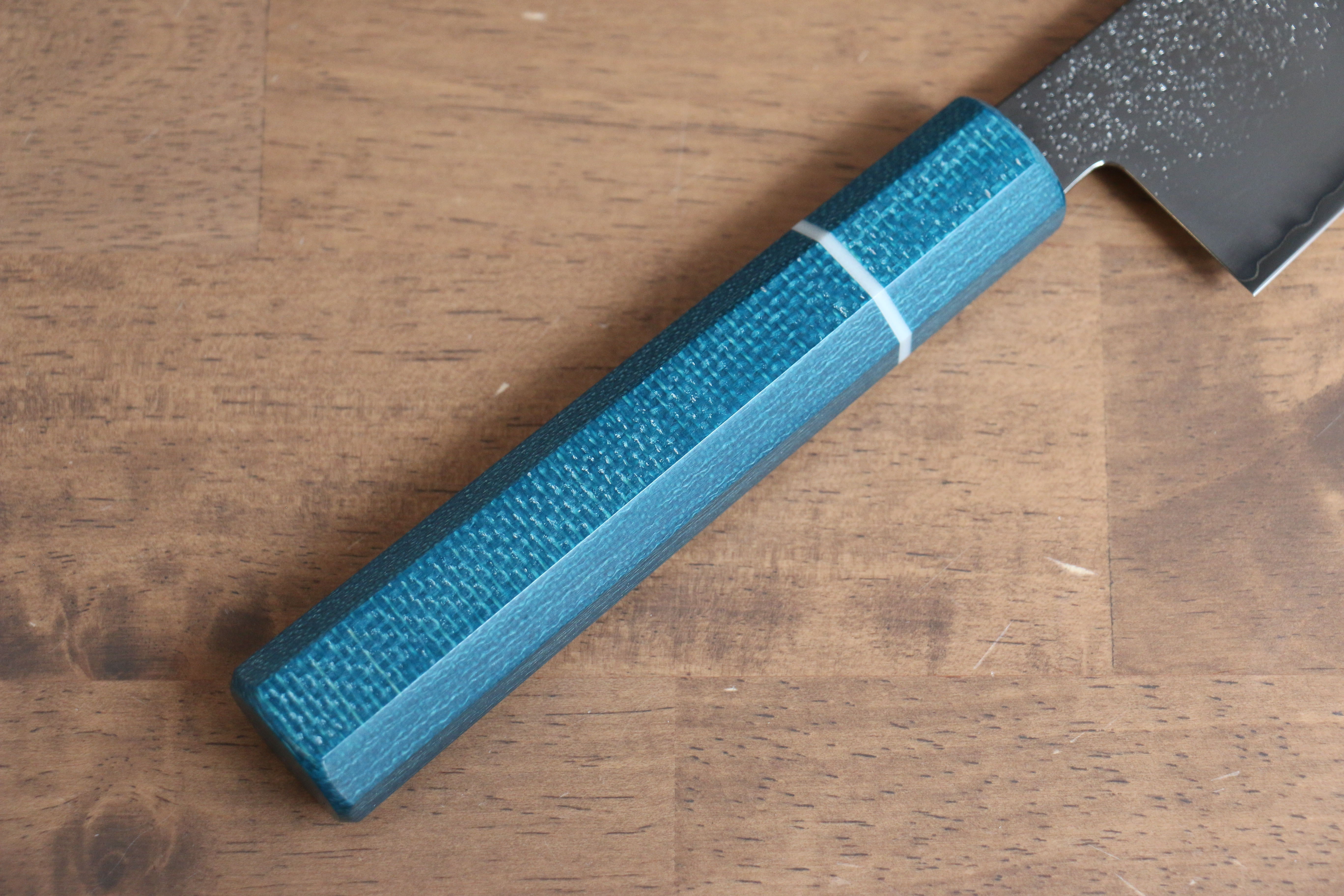 Seisuke VG5 Nashiji black dye Santoku 165mm Blue Canvas Micarta Handle - Seisuke Knife