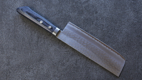 Kunihira Kokuryu VG10 Hammered Nakiri 165mm with Blue Pakkawood Handle - Seisuke Knife