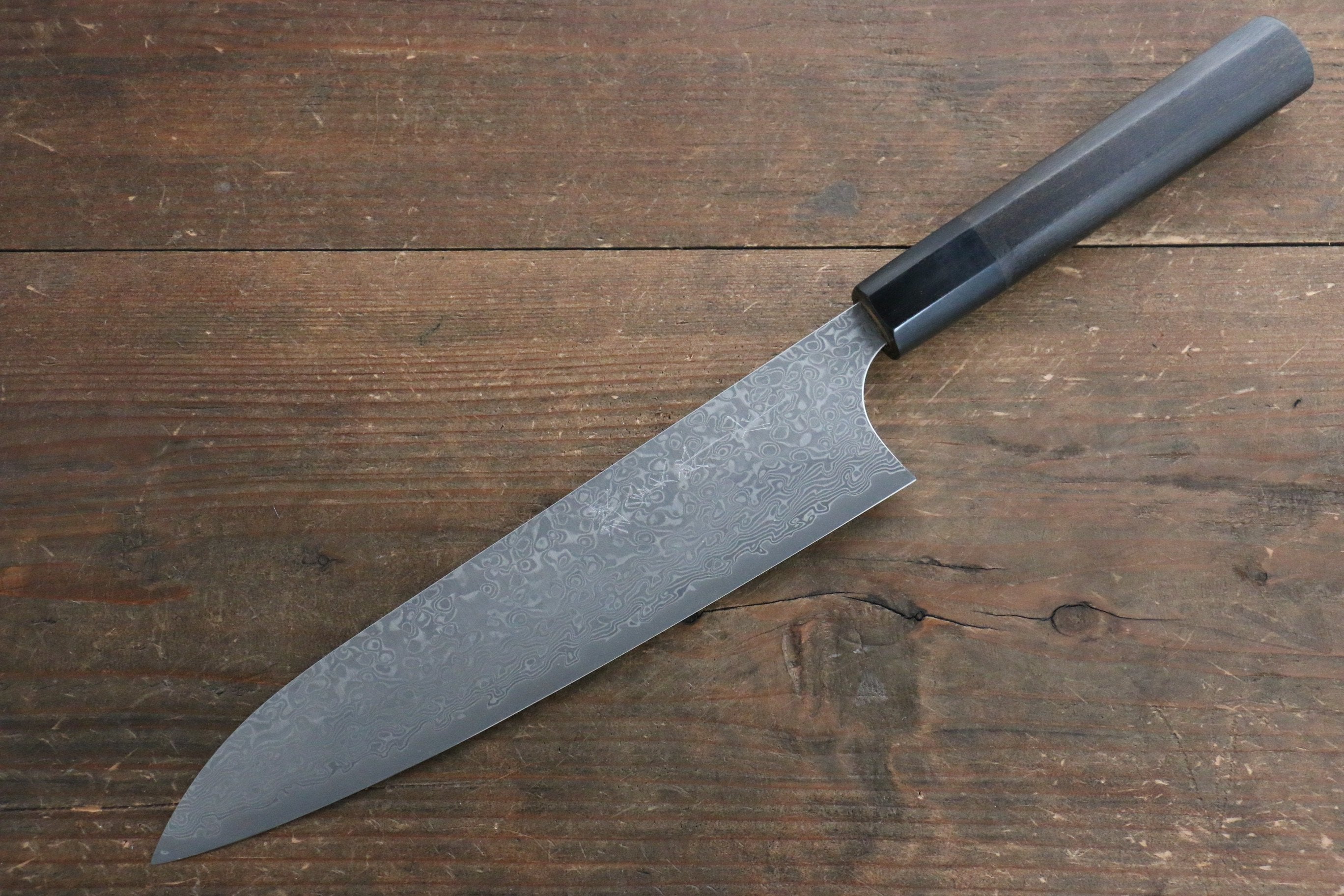 Yoshimi Kato VG10 Damascus Gyuto 210mm with Black Lacquered Handle with Saya - Seisuke Knife