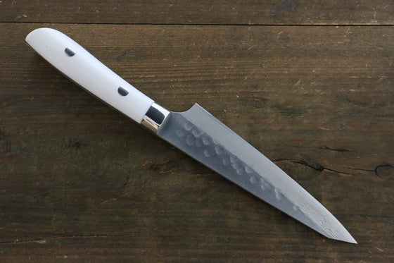 Takeshi Saji SRS13 Hammered Damascus Petty-Utility 130mm White Stone Handle - Seisuke Knife