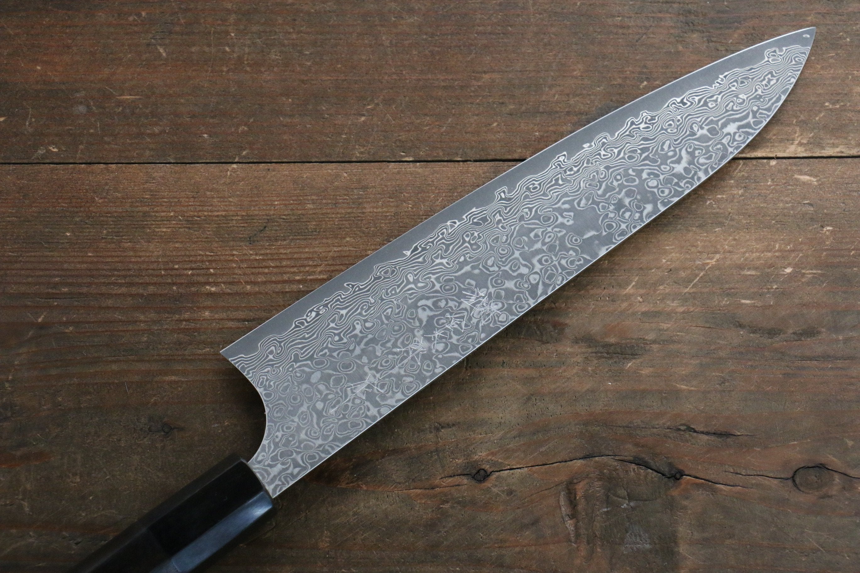 Yoshimi Kato VG10 Damascus Gyuto 210mm with Black Lacquered Handle with Saya - Seisuke Knife